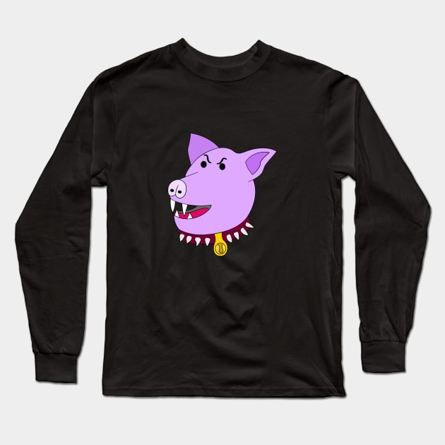 Aggressive Angry Pig Head Expression Artistic Cartoon Long Sleeve T-Shirt by Living Emblem